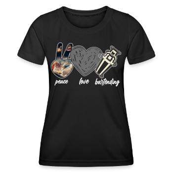 Bartender Mixologist Peace Love - Frauen Funktions-T-Shirt - Schwarz - Vorne - AI Model Female 172 light (172cm)