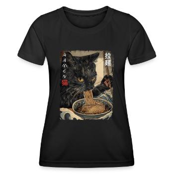 Vintage Ramen Shirt Anime Fan Kawaii Katze - Frauen Funktions-T-Shirt - Schwarz - Vorne - AI Model Female 172 light (172cm)