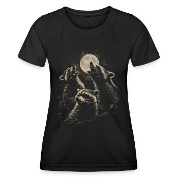 3 Waschbären Mond Heulende Lustige Tierkunst - Frauen Funktions-T-Shirt - Schwarz - Vorne - AI Model Female 172 light (172cm)
