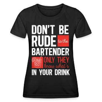 Barman Mixologue Ne soyez pas impoli - T-shirt sport Femme - noir - Devant - AI Model Female 172 light (172cm)