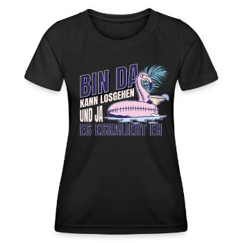 'Bin da kann losgehen' Flamingo Design Mädelsabend - Frauen Funktions-T-Shirt - Schwarz - Vorne - AI Model Female 172 light (172cm)