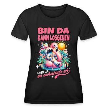 Drôle de flamant rose 'Je suis là peut aller' - T-shirt sport Femme - noir - Devant - AI Model Female 172 light (172cm)