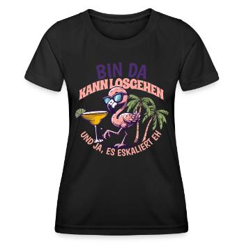 Flamingo 'Bin da kann los' Design Girls' Night Out - Women's Functional T-Shirt - black - Front - AI Model Female 172 light (172cm)
