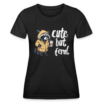 Cute but feral Waschbär Kaffee Trinker Cartoon - Frauen Funktions-T-Shirt - Schwarz - Vorne - AI Model Female 172 light (172cm)