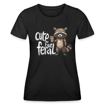 Cartoon Cute but feral Waschbär Kaffee Trinker - Frauen Funktions-T-Shirt - Schwarz - Vorne - AI Model Female 172 light (172cm)