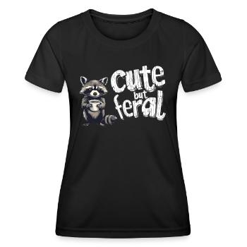 Cute but feral Kaffee Trinker Waschbär Cartoon - Frauen Funktions-T-Shirt - Schwarz - Vorne - AI Model Female 172 light (172cm)