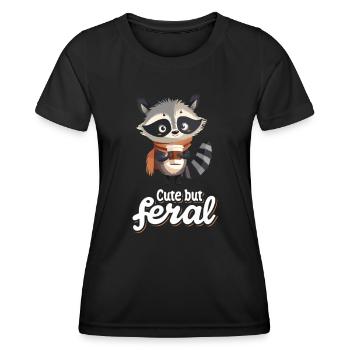 Lustiger Waschbär Kaffee Trinker - Cute but feral - Frauen Funktions-T-Shirt - Schwarz - Vorne - AI Model Female 172 light (172cm)