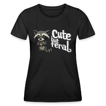 Wild und verrückt Waschbär Kaffee Trinker Cartoon - Frauen Funktions-T-Shirt - Schwarz - Vorne - AI Model Female 172 light (172cm)