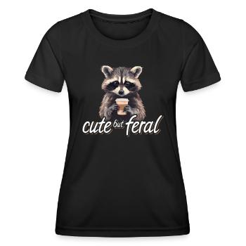 Kaffee Trinker Waschbär Cartoon - Cute but feral - Frauen Funktions-T-Shirt - Schwarz - Vorne - AI Model Female 172 light (172cm)
