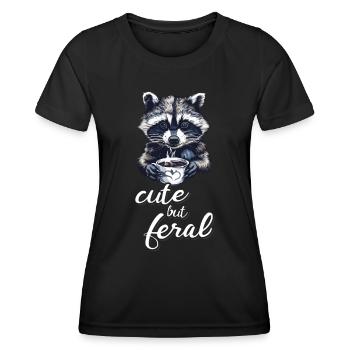 Cute but feral Kaffee Trinker Waschbär Cartoon - Frauen Funktions-T-Shirt - Schwarz - Vorne - AI Model Female 172 light (172cm)