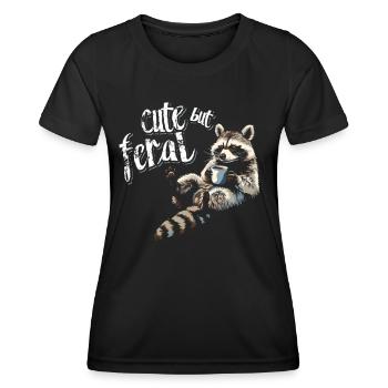Niedlicher Waschbär Kaffee Trinker Cartoon - Frauen Funktions-T-Shirt - Schwarz - Vorne - AI Model Female 172 light (172cm)