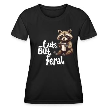 Cute but feral Kaffee Trinker Waschbär Cartoon - Frauen Funktions-T-Shirt - Schwarz - Vorne - AI Model Female 172 light (172cm)