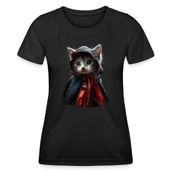 Kätzchen im gruseligen Mantel - Halloween Gothic - Frauen Funktions-T-Shirt - Schwarz - Vorne - AI Model Female 172 light (172cm)