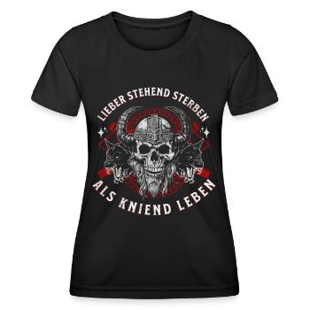 Viking Skull Hörnerhelm Stehend Sterben Design - Frauen Funktions-T-Shirt - Schwarz - Vorne - AI Model Female 172 light (172cm)