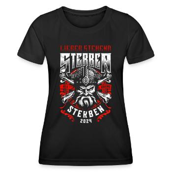 Lieber stehend sterben Wikingerhelm Tattoo 2024 - Frauen Funktions-T-Shirt - Schwarz - Vorne - AI Model Female 172 light (172cm)