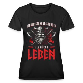 Viking Axt Krieger Lieber stehend sterben - Frauen Funktions-T-Shirt - Schwarz - Vorne - AI Model Female 172 light (172cm)