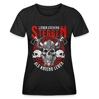 Wikinger Schädel Design Krieger Spruch - Frauen Funktions-T-Shirt - Schwarz - Vorne - AI Model Female 172 light (172cm)