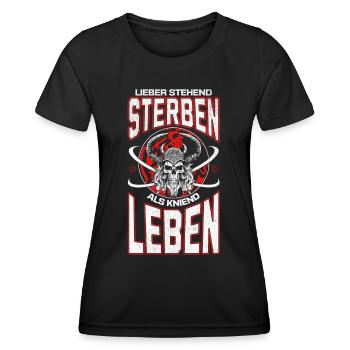 Viking Skull Lieber stehend sterben Design 2024 - Frauen Funktions-T-Shirt - Schwarz - Vorne - AI Model Female 172 light (172cm)