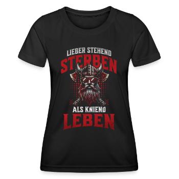 Wikinger mit Sonnenbrille Lieber stehend sterben - Frauen Funktions-T-Shirt - Schwarz - Vorne - AI Model Female 172 light (172cm)