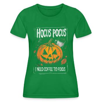 Hocus Pocus Kürbis Kaffee Halloween Lustig - Frauen Funktions-T-Shirt - Kelly Green - Vorne - AI Model Female 172 dark (172cm)