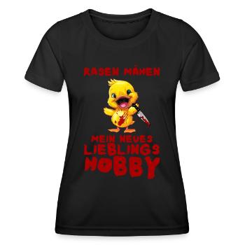 Rasen mähen Lieblingshobby - Ente mit Messer - Frauen Funktions-T-Shirt - Schwarz - Vorne - AI Model Female 172 light (172cm)