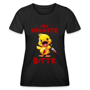 Der Nächste bitte - Ente mit Messer Halloween - Frauen Funktions-T-Shirt - Schwarz - Vorne - AI Model Female 172 light (172cm)