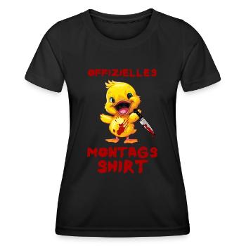 Offizielles Montags Shirt - Ente mit Messer - Frauen Funktions-T-Shirt - Schwarz - Vorne - AI Model Female 172 light (172cm)