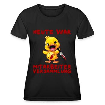 Mitarbeiterversammlung - Ente mit Messer Halloween - Frauen Funktions-T-Shirt - Schwarz - Vorne - AI Model Female 172 light (172cm)