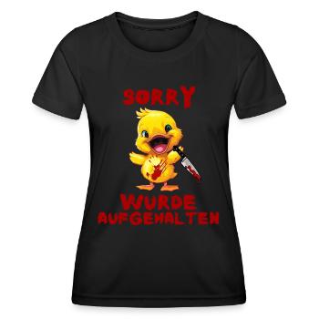 Wurde aufgehalten - Ente mit Messer Halloween - Frauen Funktions-T-Shirt - Schwarz - Vorne - AI Model Female 172 light (172cm)