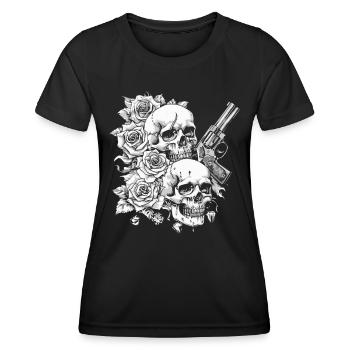 Crâne Halloween Roses - Crâne Revolver Design - T-shirt sport Femme - noir - Devant - AI Model Female 172 light (172cm)