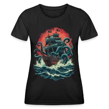 Bateau pirate Kraken Ocean Bataille Monstre marin géant - T-shirt sport Femme - noir - Devant - AI Model Female 172 light (172cm)