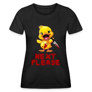 Canard avec couteau - Suivant s’il vous plaît drôle effrayant - T-shirt sport Femme - noir - Devant - AI Model Female 172 light (172cm)