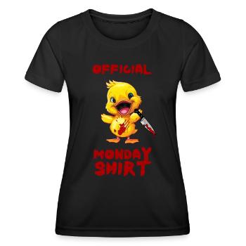 Duck with Knife - Offizielles Montagsshirt Lustig - Frauen Funktions-T-Shirt - Schwarz - Vorne - AI Model Female 172 light (172cm)
