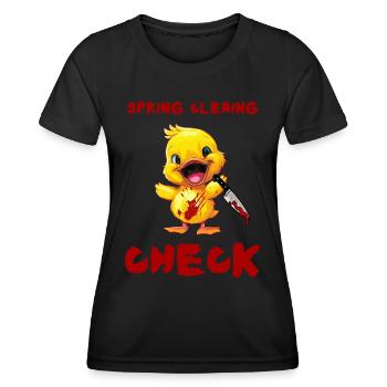 Duck with Knife - Frühjahrsputz Erledigt Lustig - Frauen Funktions-T-Shirt - Schwarz - Vorne - AI Model Female 172 light (172cm)