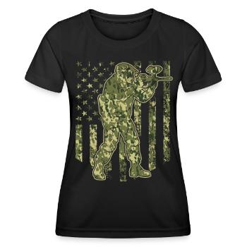 Camo Amerikanische Flagge Paintball Liebhaber - Frauen Funktions-T-Shirt - Schwarz - Vorne - AI Model Female 172 light (172cm)