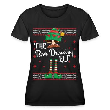 Funny Beer Drinking Elf Christmas Outfit - Women's Functional T-Shirt - black - Front - AI Model Female 172 light (172cm)