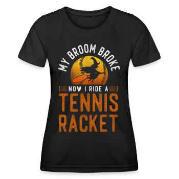 Funny Tennis Player Racket - Frauen Funktions-T-Shirt - Schwarz - Vorne - AI Model Female 172 light (172cm)