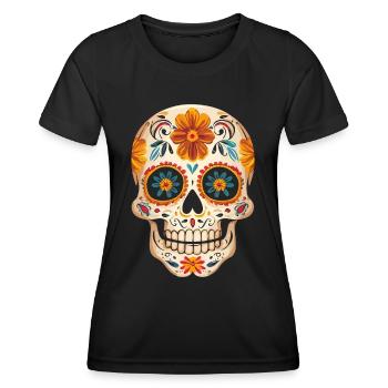Jour de la mort Crâne en sucre avec des fleurs jaunes - T-shirt sport Femme - noir - Devant - AI Model Female 172 light (172cm)