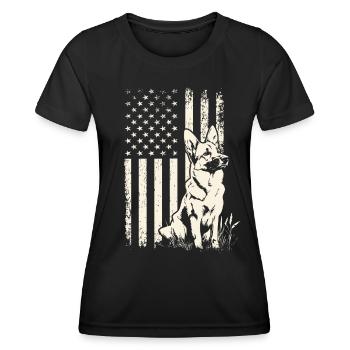 Independence Day German Shepherd Flag Veterans Day - Women's Functional T-Shirt - black - Front - AI Model Female 172 light (172cm)