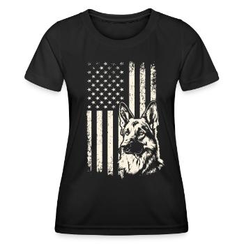 Veterans Day German Shepherd US Flag – 4th of July - Women's Functional T-Shirt - black - Front - AI Model Female 172 light (172cm)