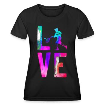 Funny Tennis Player Racket - Frauen Funktions-T-Shirt - Schwarz - Vorne - AI Model Female 172 light (172cm)