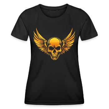 Totenkopf mit Flügel für Biker – Luxuriöser Style - Frauen Funktions-T-Shirt - Schwarz - Vorne - AI Model Female 172 light (172cm)