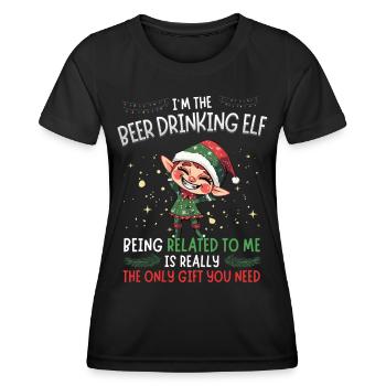 weihnaI'm the Beer Drinking Elf: Partnerlook Weihn - Frauen Funktions-T-Shirt - Schwarz - Vorne - AI Model Female 172 light (172cm)