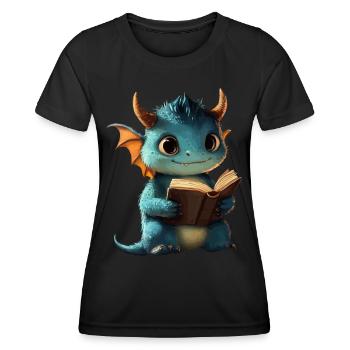 Niedlicher blauer Drache – Magie für Bücherfans - Frauen Funktions-T-Shirt - Schwarz - Vorne - AI Model Female 172 light (172cm)