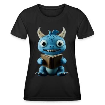 Lustiger blauer Drache Fantasie für Buchliebhaber - Frauen Funktions-T-Shirt - Schwarz - Vorne - AI Model Female 172 light (172cm)