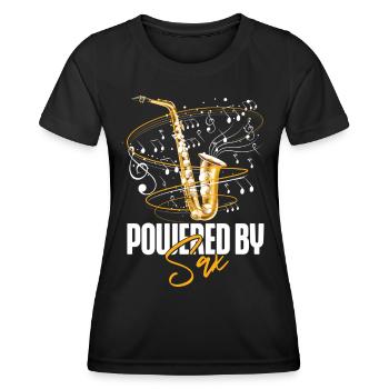 Saxophone Pun Powered By Sax - Women's Functional T-Shirt - black - Front - AI Model Female 172 light (172cm)