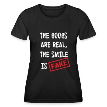 Brüste sind echt Lächeln ist Fake - Frauen Funktions-T-Shirt - Schwarz - Vorne - AI Model Female 172 light (172cm)