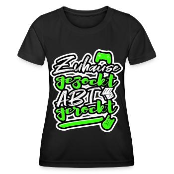 Abi 2022 Spruch Zuhause gezockt Abi gerockt AK 22 - Frauen Funktions-T-Shirt - Schwarz - Vorne - AI Model Female 172 light (172cm)