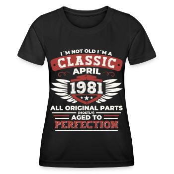 Geburtstag Klassiker Jahrgang 1981 April - Vintage - Frauen Funktions-T-Shirt - Schwarz - Vorne - AI Model Female 172 light (172cm)