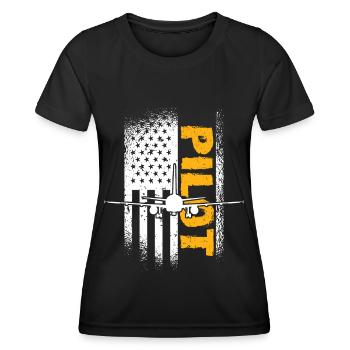 Pilot USA Flagge Flugzeug Luftfahrt Hubschrauber - Frauen Funktions-T-Shirt - Schwarz - Vorne - AI Model Female 172 light (172cm)